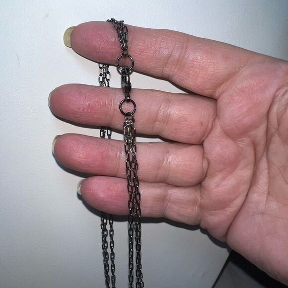 Gunmetal and Crystal Long Fringe Statement Necklace - Picture 9 of 11